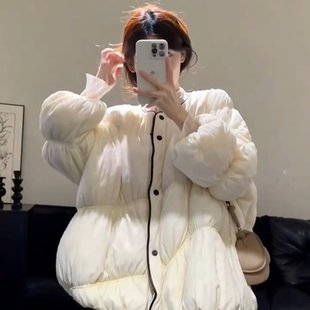棉衣棉袄爆款 冬季 保暖外套加厚超好看 棉服女2025新款 白色圆领短款