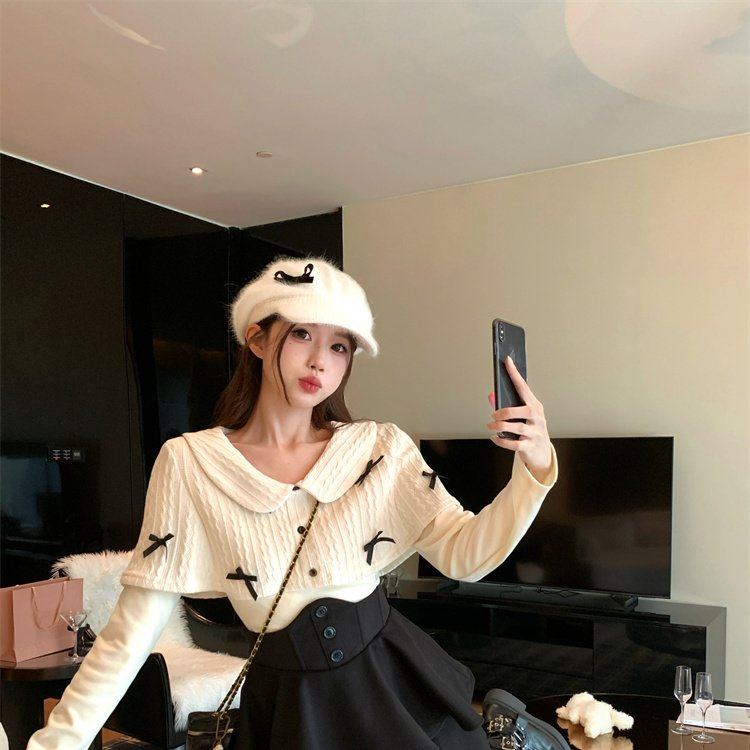 实拍  胖m时尚套装秋冬慵懒风短裙款休闲千金风秋季