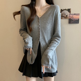 针织衫 设计感开叉薄款 胖mm超有质感宽松百搭上衣 法式 实拍春秋大码