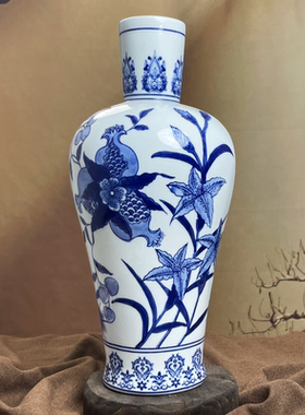 景德镇陶瓷花瓶摆件客厅玄关博古架青花瓷大号花瓶插花器
