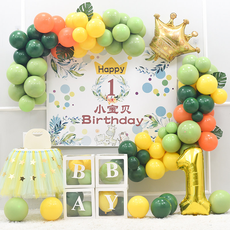 男孩宝宝1一周岁生日装饰场景布置气球3女孩百天百日宴会背景墙2
