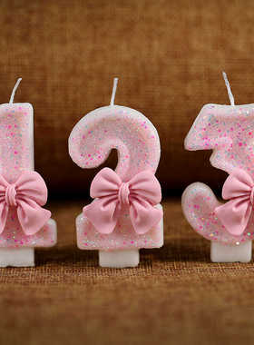 网红创意高级感可爱粉色蝴蝶结数字蜡儿童生日烛装饰蛋糕用氛围感
