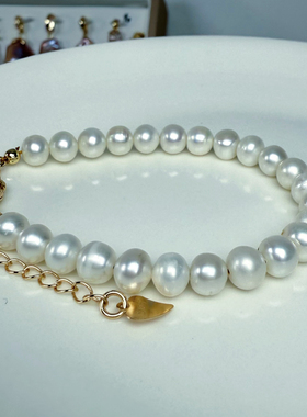 冷白强光无瑕无核近圆天然淡水珍珠手链有延长链