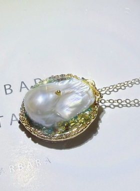 一物一拍欧美法式复古宫廷设计款冷白银蓝光巴洛克天然珍珠吊坠