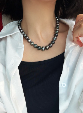 一物一拍强光油亮大溪地黑珍珠天然珍珠项链串珠有延长链