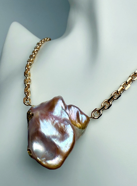 小众巨无霸镜面极光巨大无核花瓣纯天然淡水珍珠项链文玩收藏