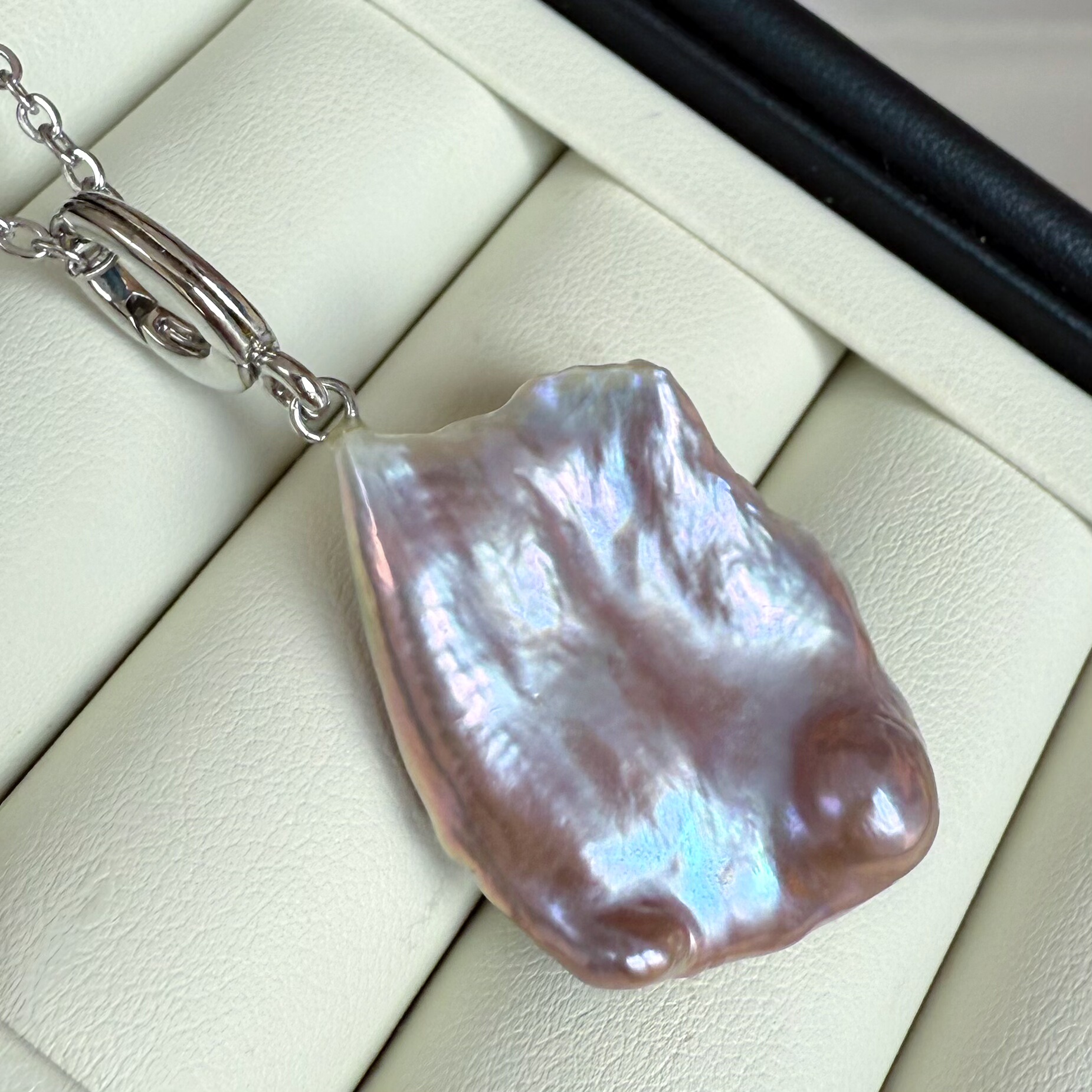 一物一拍巨大紫色无瑕无核大花瓣天然珍珠吊坠项链万能扣