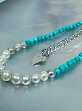 超显白天然海水澳白无核Keshi克旭S925纯银绿松石手链有延长链