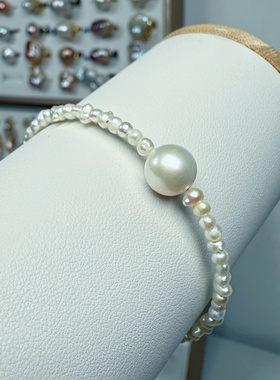 强光无瑕正圆淡水珍珠无核baby珠纯天然珍珠935纯银手链可调节