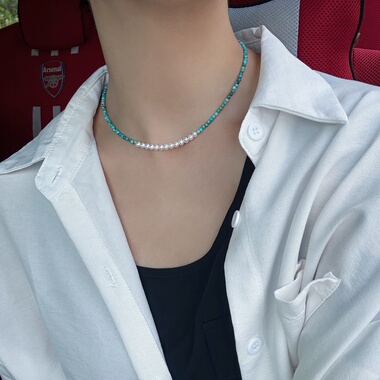 极光无瑕小点位天然珍珠绿松石项链