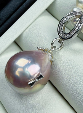 镜面极光粉绿光巨大16mm恐龙蛋天然淡水珍珠吊坠