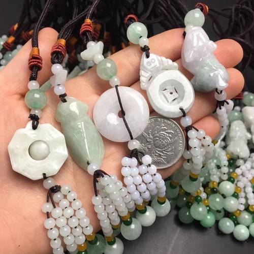 翡翠A货平安扣貔貅葫芦饰品手工编织车挂包挂钥匙挂件玉佩吊坠