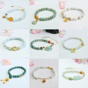 天然A货翡翠女士手串平安扣貔貅如意圆珠玉髓转运珠玛瑙玉石手链