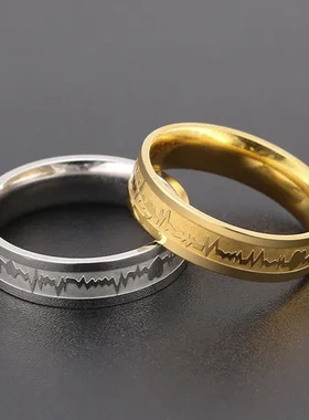 心电图尾镀金对戒戒指热销直销欧美指戒时尚男钛钢不锈钢情侣