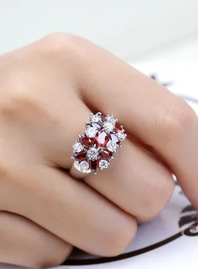 创意戒指爆款wish红宝石花朵时尚奢华锆石个性龙意红钻欧美