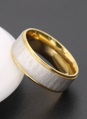 爆镀金拉丝戒指欧美钛钢男女尾戒首饰款式宽直销不锈钢食指戒
