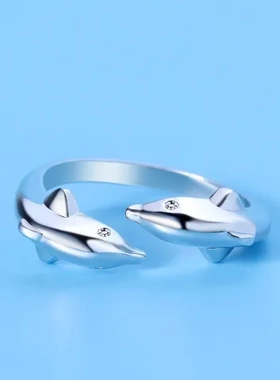工厂戒指恋爱热卖巧兰轩女双海豚仿纯银开口幸福指环