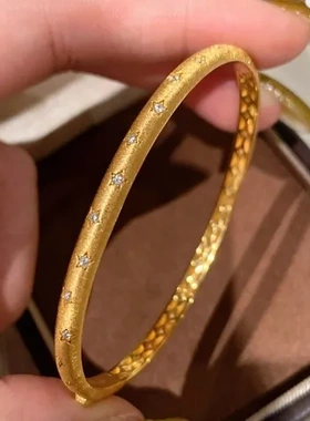 重工拉丝法式镶嵌轻奢宫廷风手镯高级闪钻奢华气质复古手环满天星