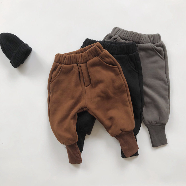 儿童洋气加绒加厚休闲裤2021秋冬新款男女童保暖束脚长裤宝宝纯棉