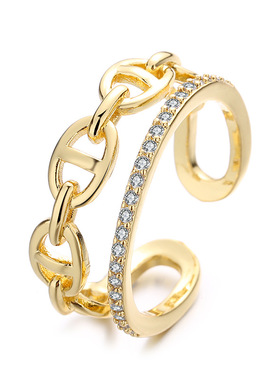 猪鼻子轻奢镂空环扣戒指女ins双层开口食指戒小众设计高级感定制