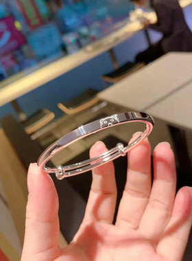 抖音直播白铜镀银小熊推拉手镯时尚高级感素圈年轻款镯子生日礼物