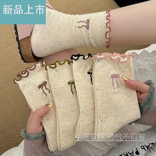 木耳边袜子女中筒袜夏季 ins潮日系蝴蝶结堆堆袜 春秋季 薄款