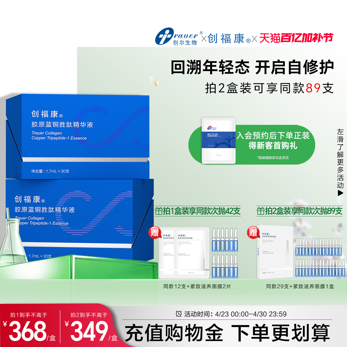 创福康胶原蓝铜胜肽次抛精华液补水保湿屏障修护紧致淡纹抗初老