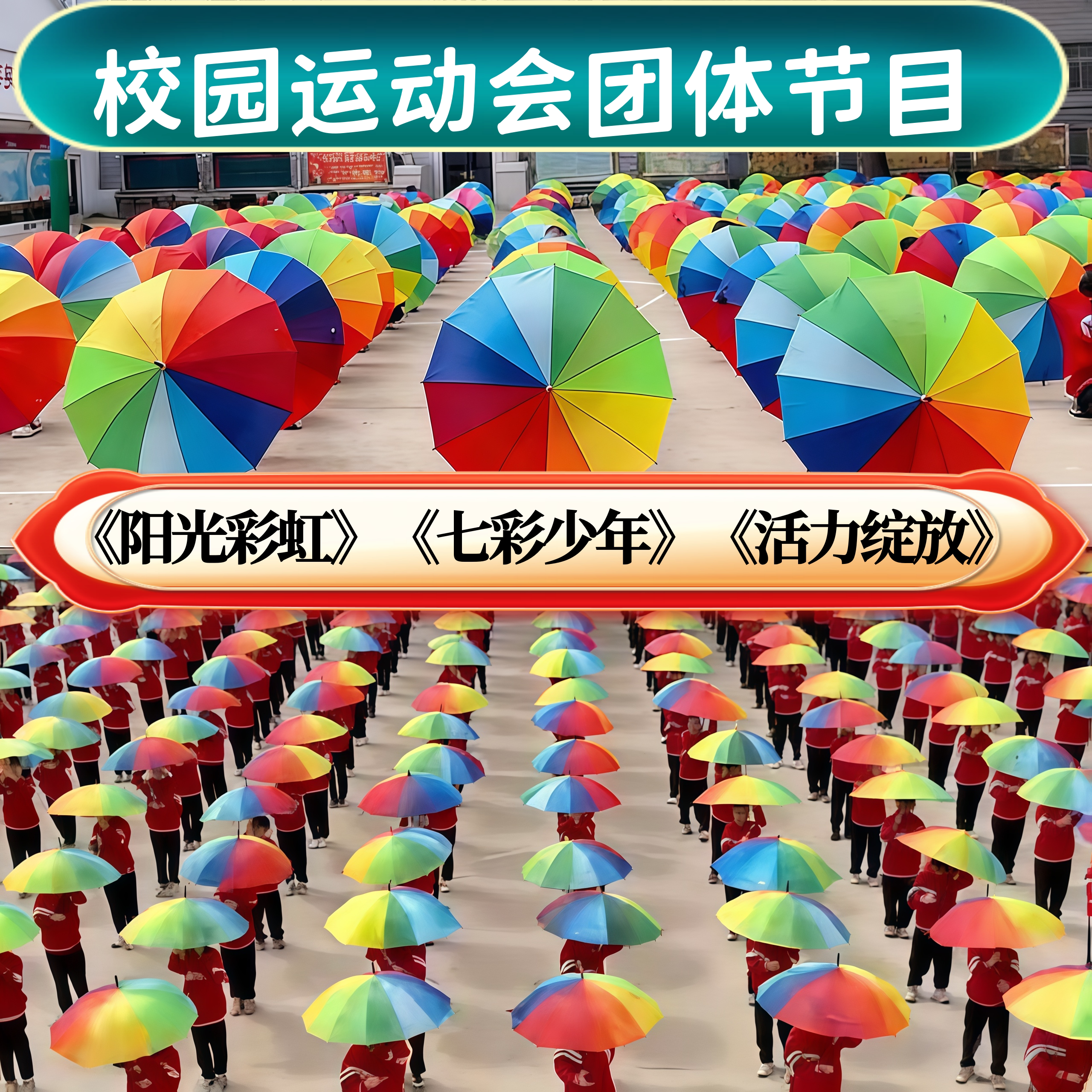 校运会彩虹团体舞开幕式雨伞