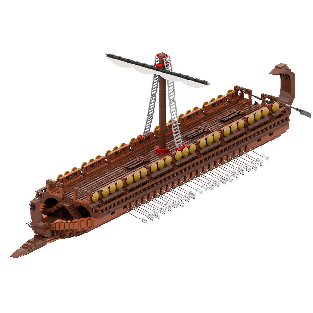 【高砖零件】希腊双层桨座战船帆船战舰MOC-195879拼装积木玩具