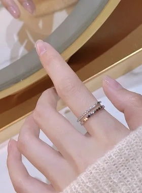 百搭双层戒指简约可调节个性指环女蜂巢开口锆石时髦旭日ins