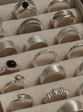 女复古戒指食指戒S925轻奢不掉色百搭开口纯银素圈指环高级感小众