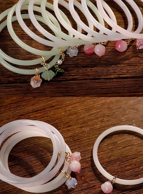 古风汉服玻璃叮当镯吊坠手镯风超仙细手镯古装日常百搭镯子女