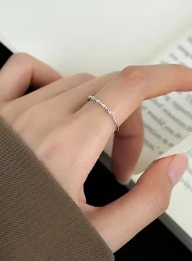 素圈戒指尾戒小众镀银女925开口戒闪钻轻奢高级感食指戒