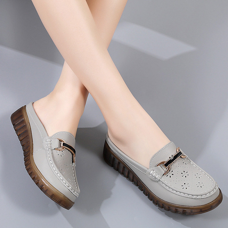 休闲单鞋女2023夏季新款透气防滑半拖妈妈鞋软底舒适洞洞鞋豆豆鞋,女鞋,洞洞鞋,淘宝优惠券,粉丝福利购,淘宝优惠卷