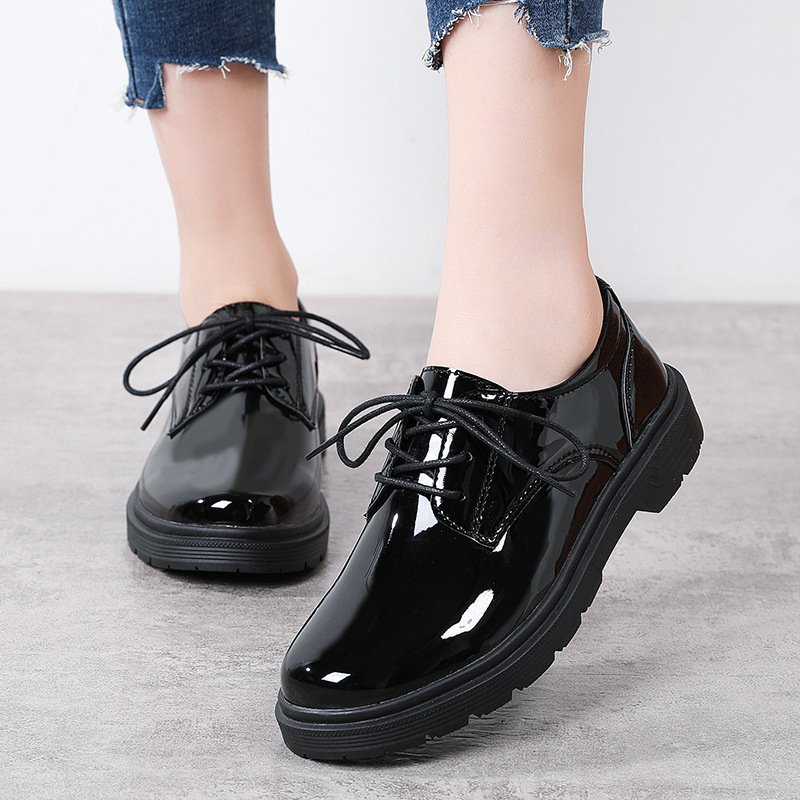 工作鞋女职业上班黑色软底防滑百搭配裙粗跟圆头英伦风女士小皮鞋