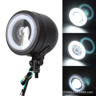 复古摩托车LED单灯哈雷太子CG125改装 圆形大灯天使眼前照灯转向灯