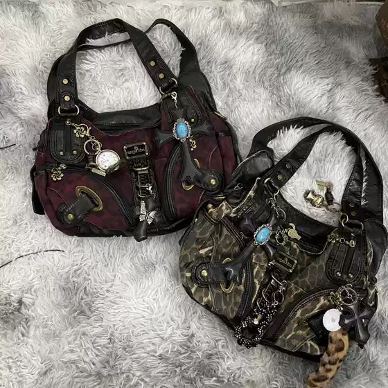 Three-Way Angel Retro Y2K Millennial Hot Girl Vintage Style Subculture European and American Street Leopard Print Single Shoulder Crossbody Bag