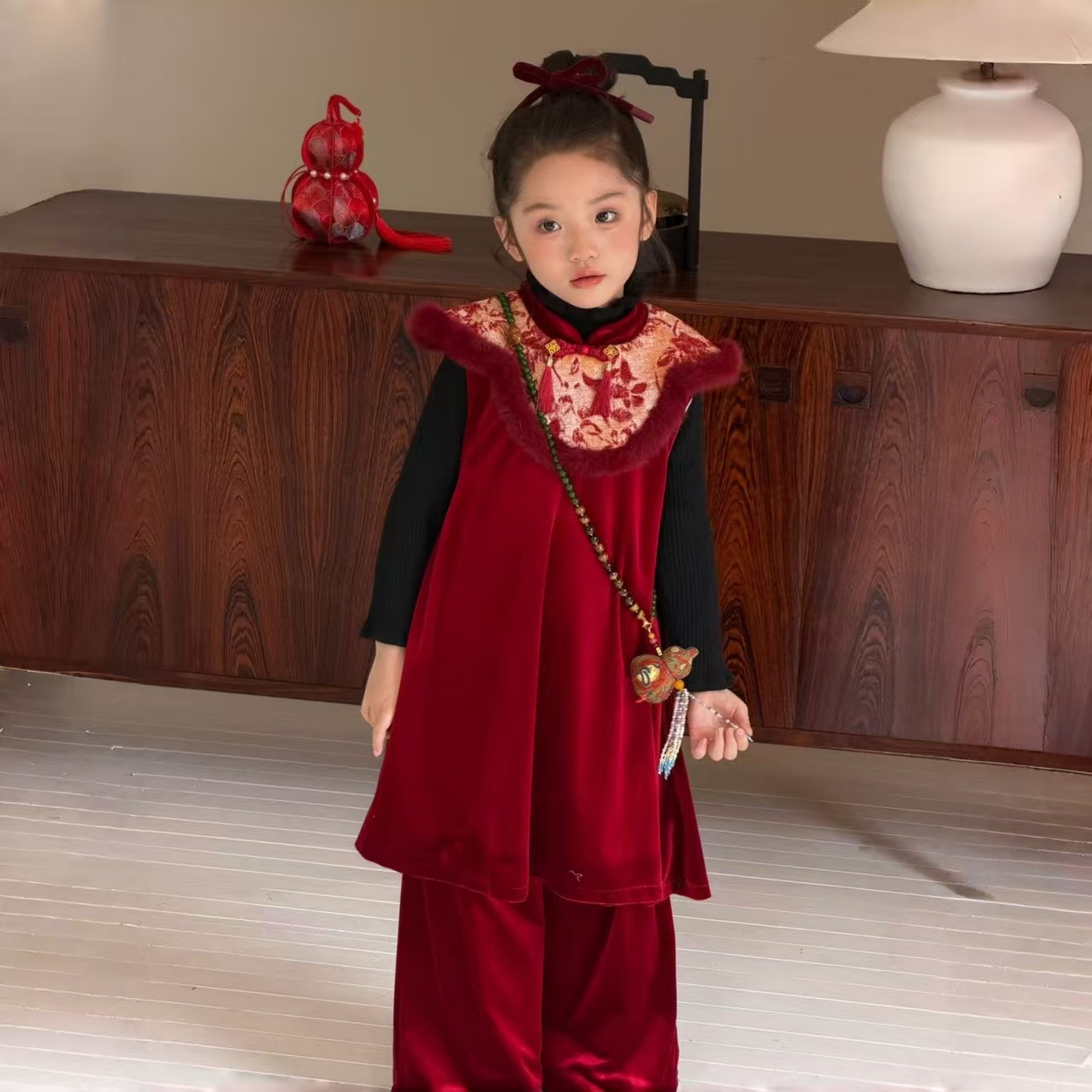 女童拜年服冬新款复古加绒