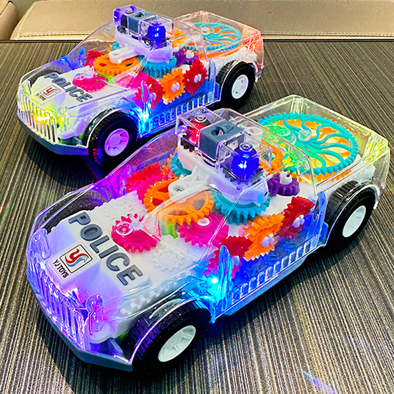 儿童透明齿轮转动警车玩具
