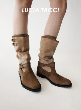 LUCIA TACCI原创设计师｜25秋冬新品软牛皮休闲平跟堆堆中筒靴女