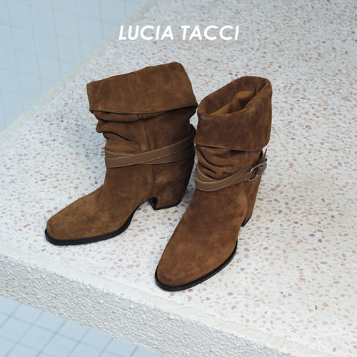 LUCIATACCI金属搭扣堆堆短靴