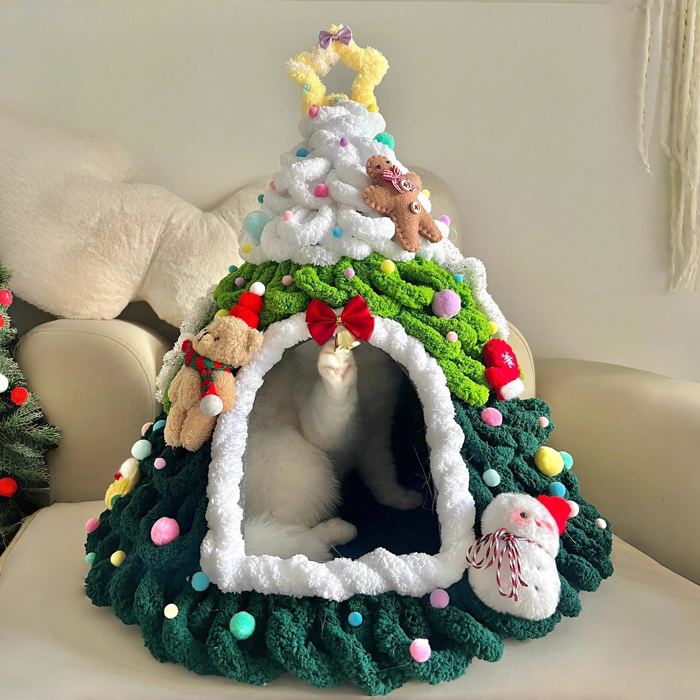 圣诞树猫窝狗窝手工diy材料包冬天保暖宠物窝圣诞节宠物装饰品