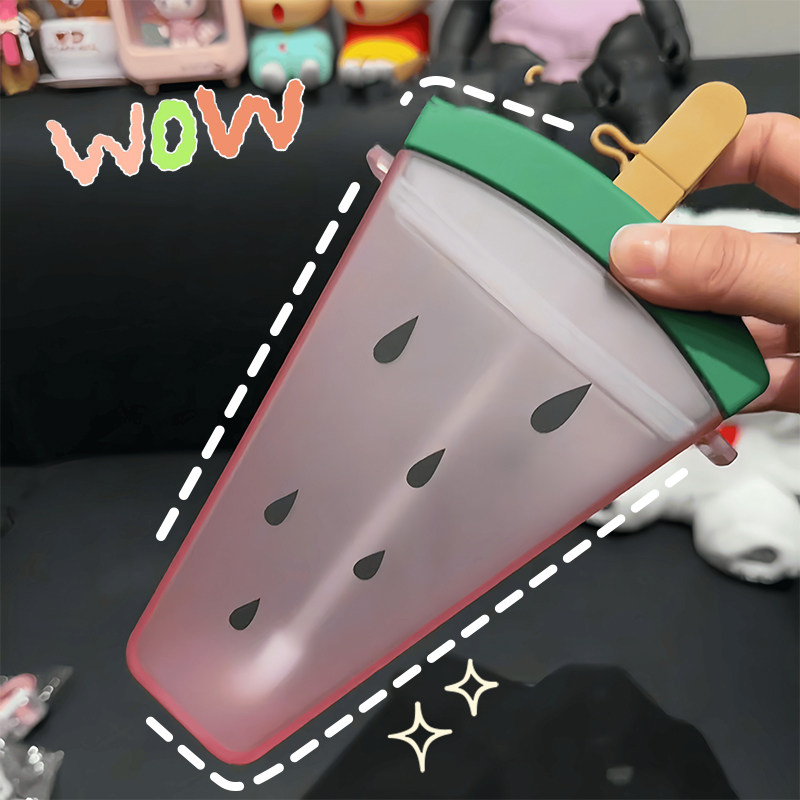 西瓜雪糕吸管杯儿童水杯外出携带夏天幼儿园小孩吸管杯防摔水壶