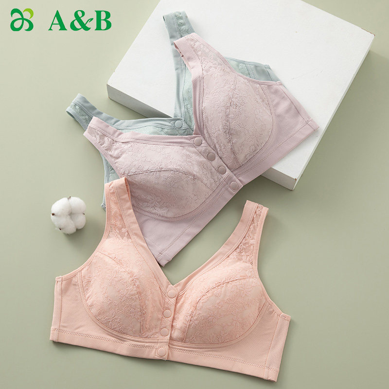 ab内衣薄款蕾丝无钢圈背心式大码胸罩弹力舒适前开扣妈妈文胸E927