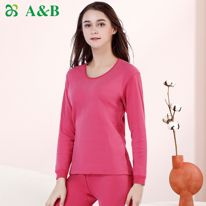 ab保暖内衣圆领纯棉刷绒打底棉毛衫裤秋衣秋裤女士低领套装K078