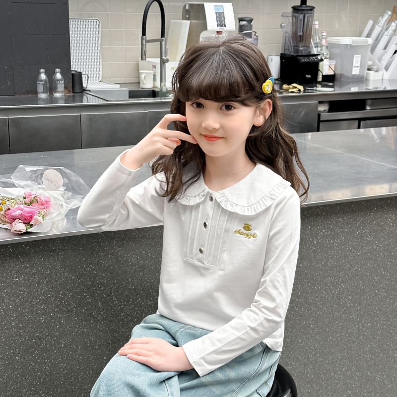 女童长袖T恤polo衫白色上衣