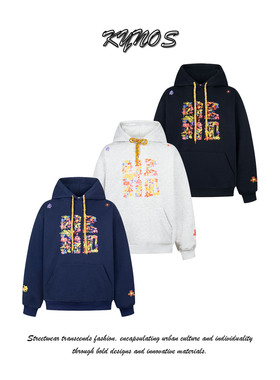 KYNOS 美式复古国潮花卉涂鸦印花连帽卫衣情侣宽松百搭学院风外套