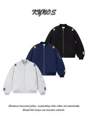 KYNOS 美式民族风贴布飞行夹克外套情侣宽松百搭学院风夹棉棒球服