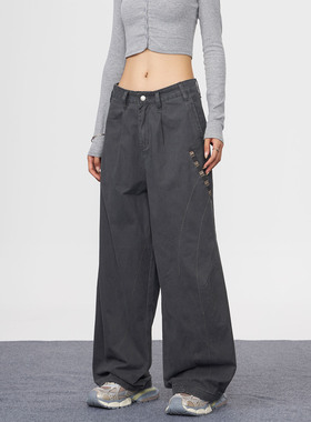 KYNOS 美式复古垂感休闲工装裤男女宽松vintage阔腿百搭拖地长裤