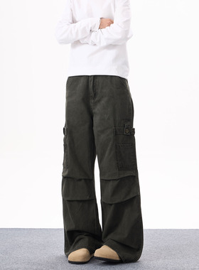 KYNOS 美式复古vibe高街水洗多口袋工装裤男女宽松褶皱休闲长裤潮